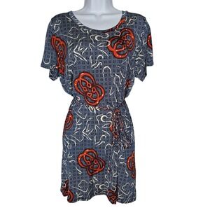 T-Bags Los Angeles Navy Dotted Knit Shift‎ Dress with Tie Women's Large